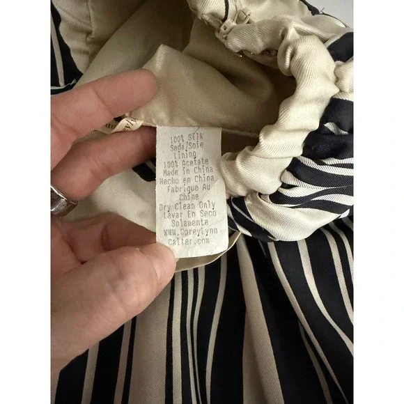 Corey Lynn Calter Striped Strapless Dress Black White Silk Size 4 Knee Length - Picture 4 of 7
